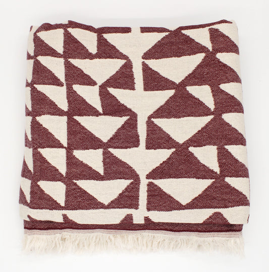 Maroon Turkish Cotton Pyramid Throw Blanket