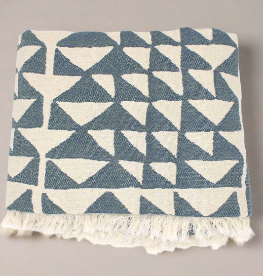 Blue Turkish Cotton Pyramid Throw Blanket