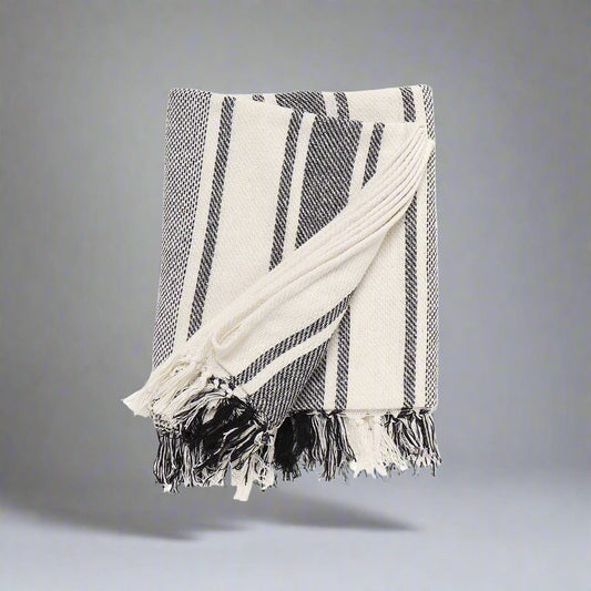 Striped Cotton Fringed Throw