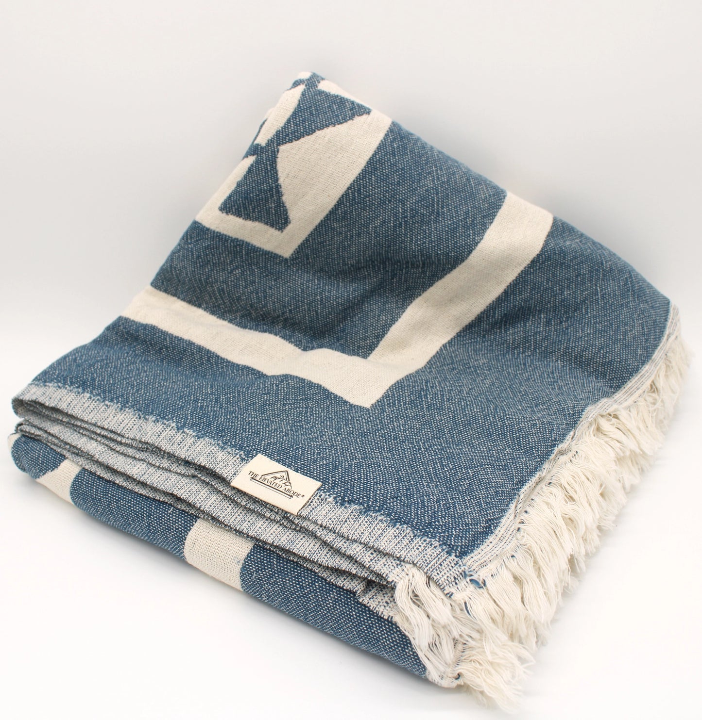 Blue Turkish Cotton Pyramid Throw Blanket