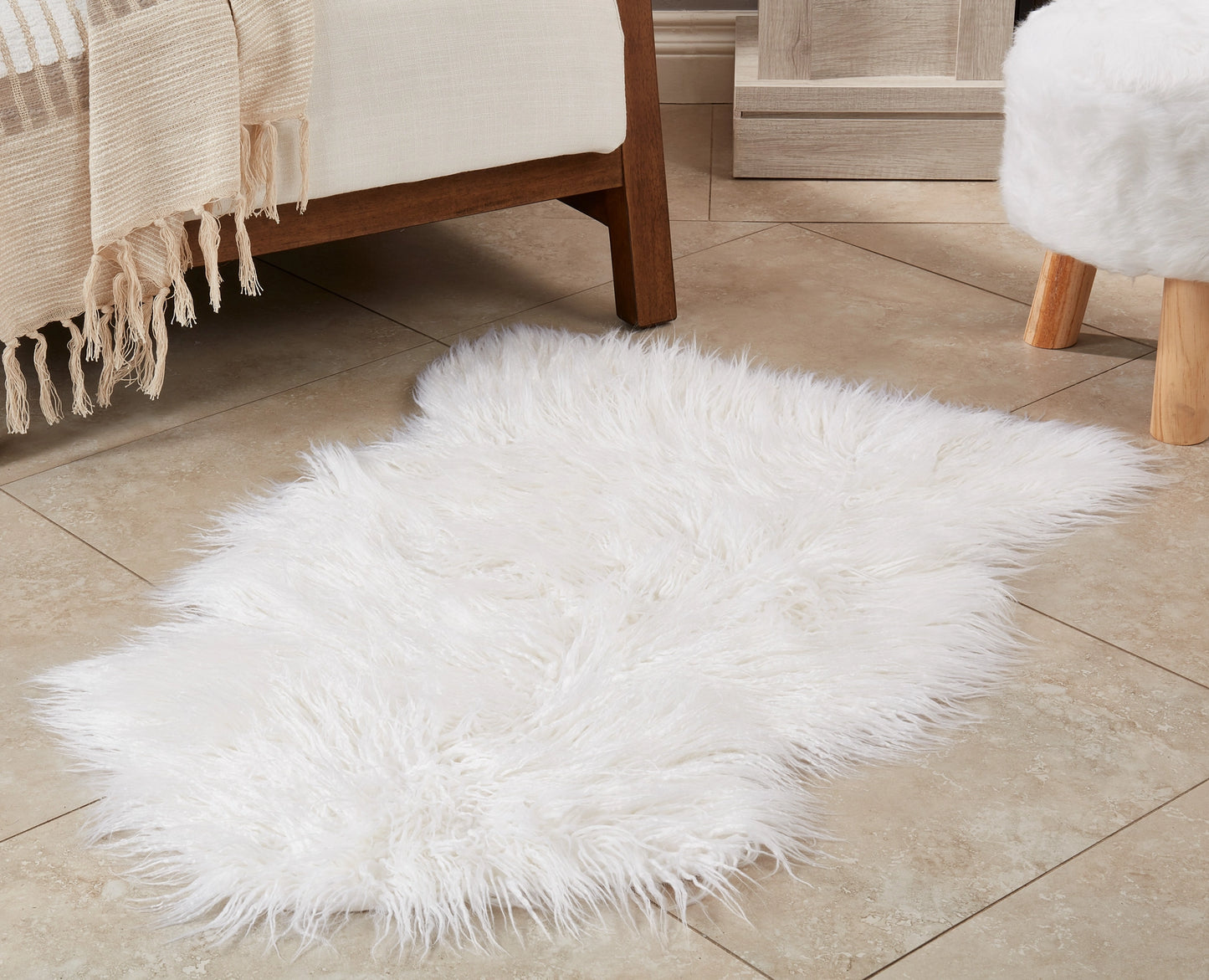 Faux Mongolian Fur Rug - Ivory