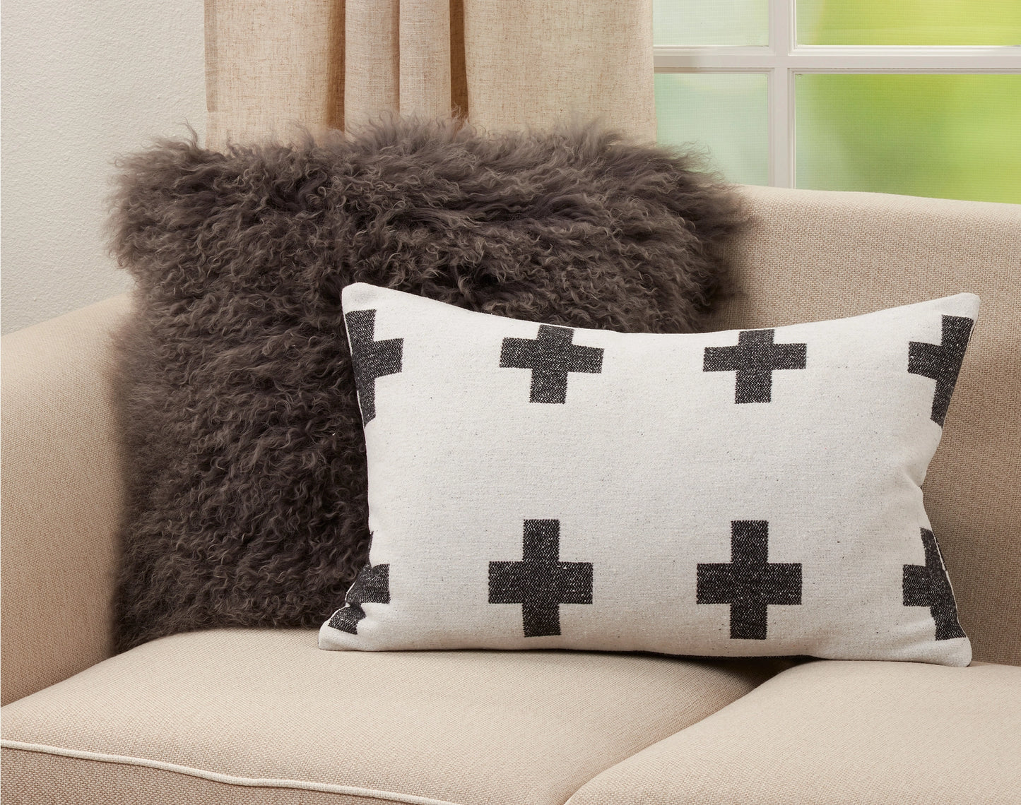 Modern Plus Sign Reversible Throw Pillow Cover