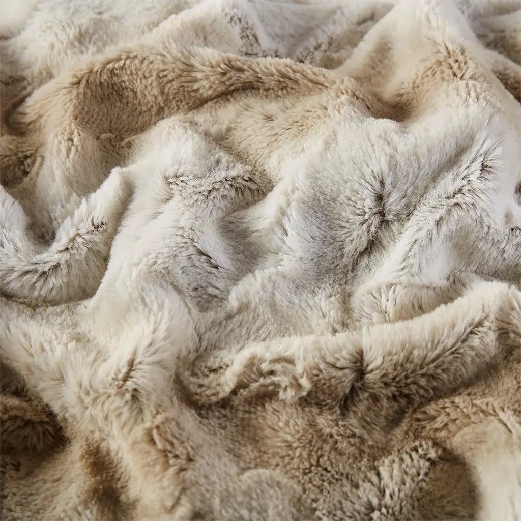 ombre tan and cream faux fur throw blanket