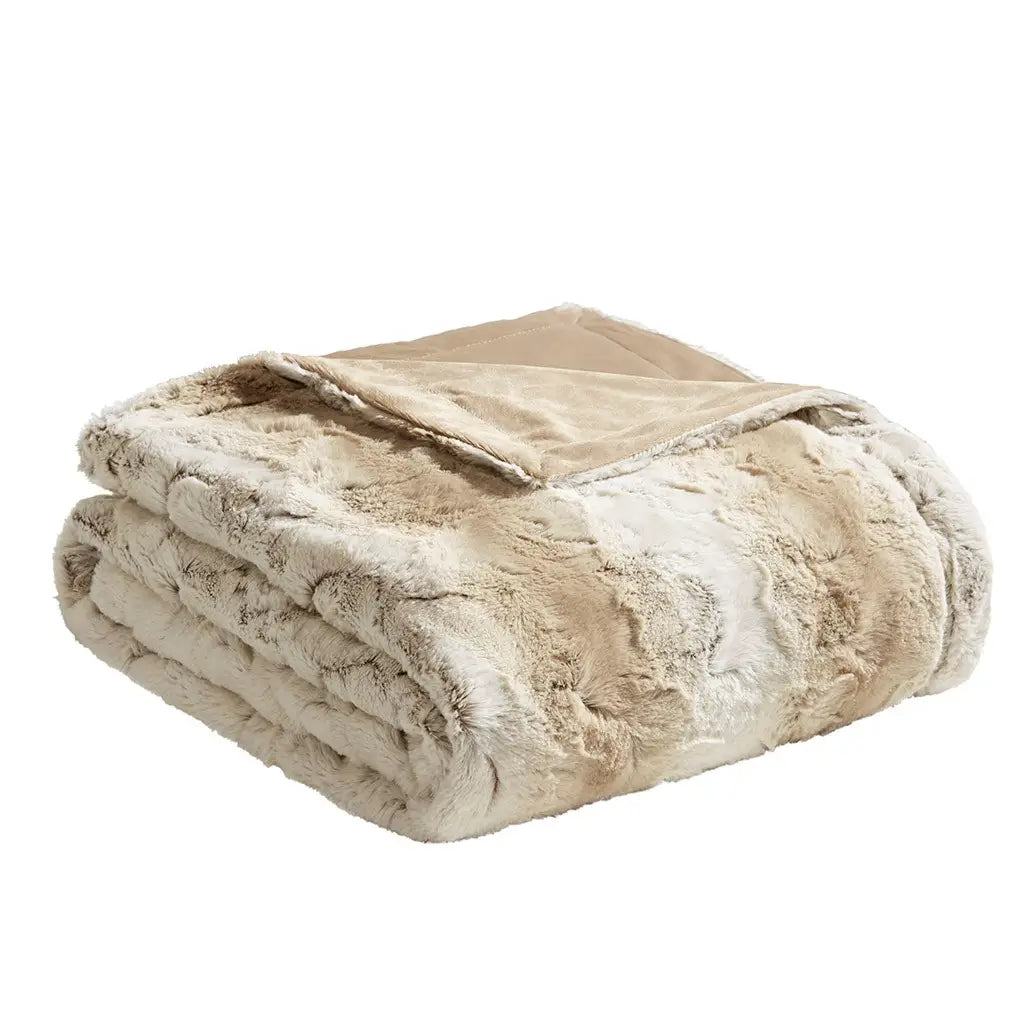 ombre tan and cream faux fur throw blanket