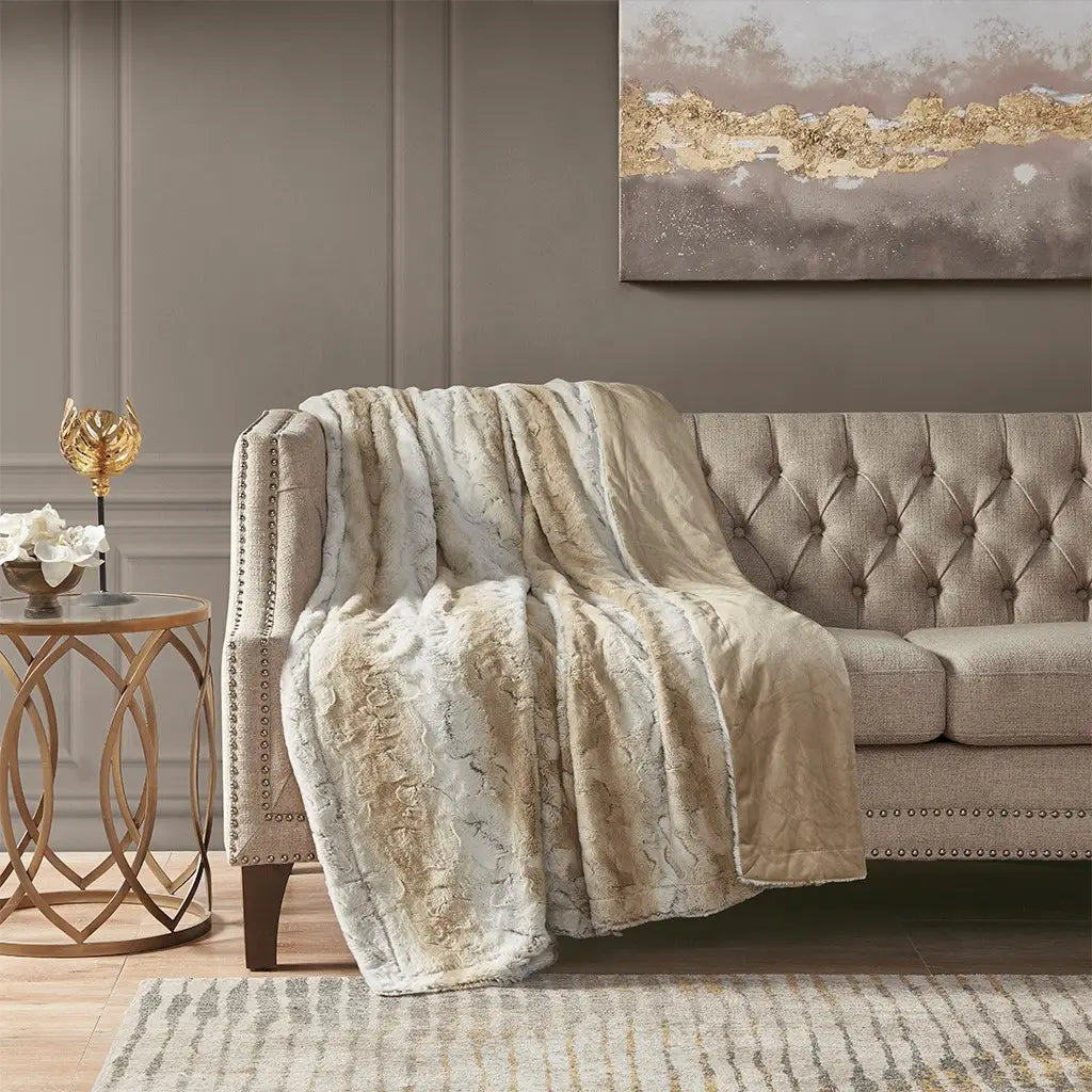 ombre tan and cream faux fur throw blanket